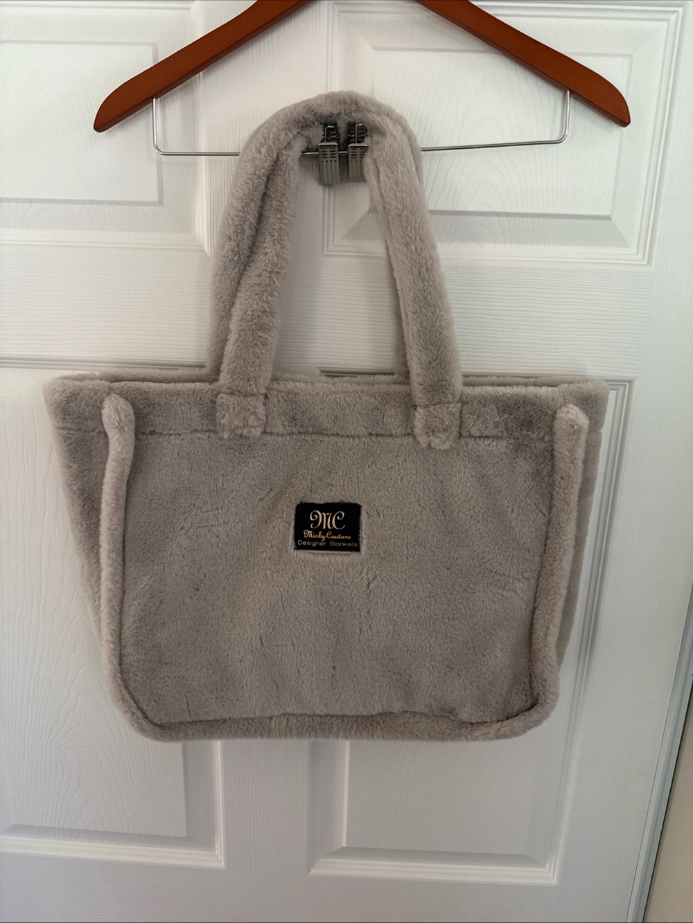 Minky couture COLLECTION Plush Faux-Fur Tote Bag - Light Taupe